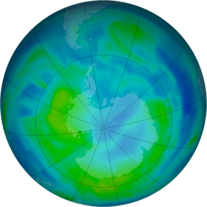 Antarctic ozone map for 25 April 2012
